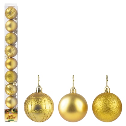 Bola De Natal Lisa Dourada 10 Pecas 5cm