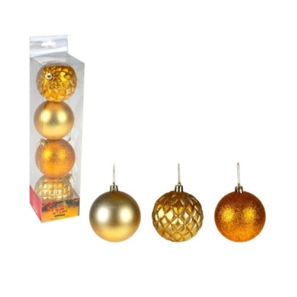 Bolas Natalinas TB Diamante 8cm 4 Pecas-Dourada