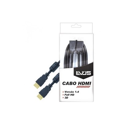 	CABO HDMI EVUS COM BLISTER 1.8M VERSAO 1.4 3D OURO MACHO X MACHO PRETO MODELO C-001	
