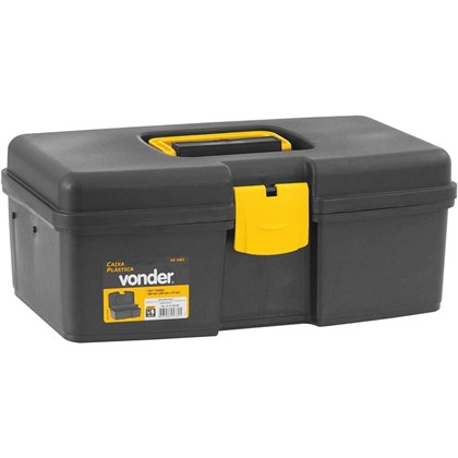 Caixa Plastica Organizadora Vonder VD1002 Bandeja Articulada e Alca para Transporte Preta e Amarela