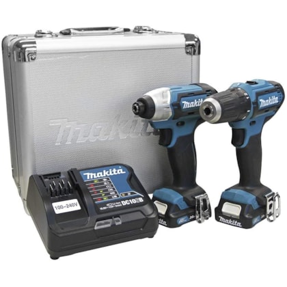 Combo Makita CLX224SAX  Furadeira DF333D + Parafusadeira Impacto TD110D + 02 Baterias 12v 2Ah + Carregador Rapido Bivolt + Maleta Metalica