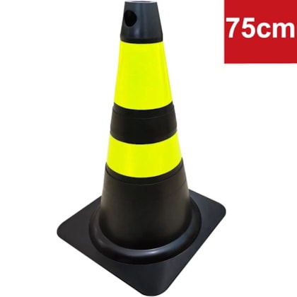 Cone Para Sinalizacao E Seguranca Fit Preto E Amarelo 75cm
