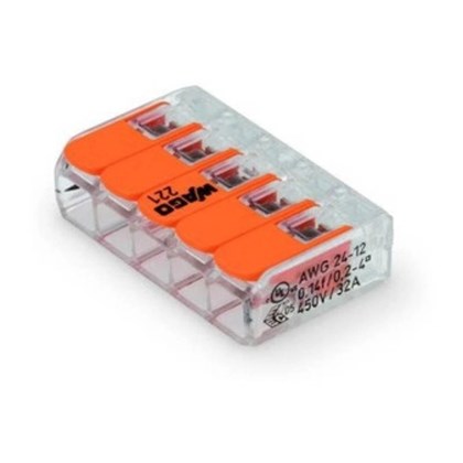 Conector De Emenda Wago 221-415 5 Polos Flexivel 0,14-4,0mm