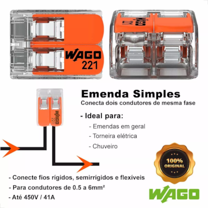 Conector Emenda Wago 2p Flowpack 221-612 C/3und 0,5-6,0mm2