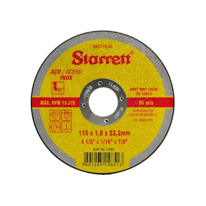 Disco Abrasivo Corte Starrett 115x1,6x22,2mm 4.1/2x1/16x7/8 Dac115-24