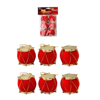 Enfeite Tambor 3cm 6pcs Vermelho