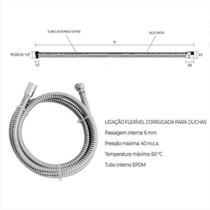 Flexivel Inox Cromado P/Duchas 2,00m