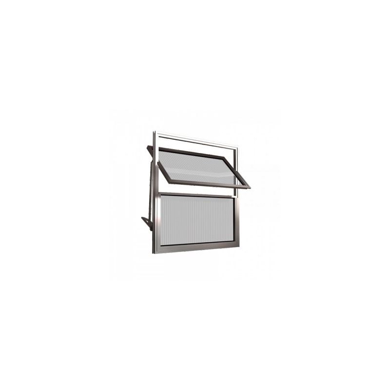 Janela Basculante Home 0,80x0,40m De Aluminio Natural 2 Folhas Vidro Canelado QUALITY
