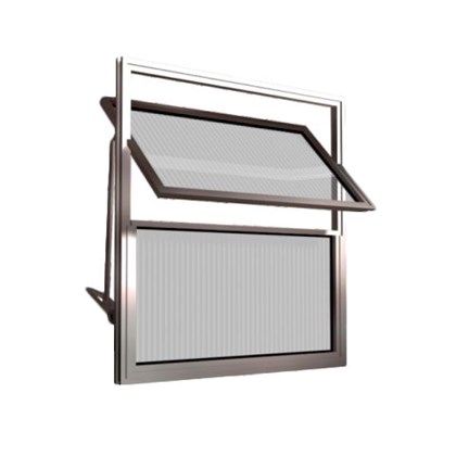 Janela Basculante Home 60x40 de Aluminio Natural com 2 Folhas de Vidro Canelado QUALITY