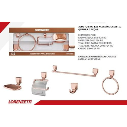 Kit 5 Pecas Rose Gold 2000 F24  Para Banheiro, Lorenzetti