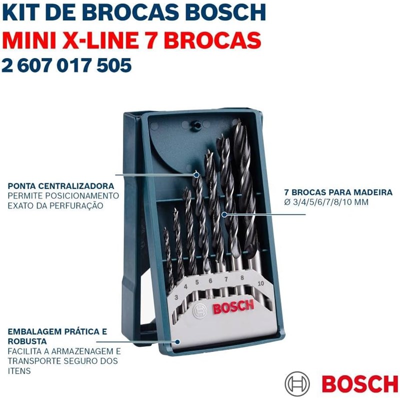 Kit De Brocas Bosch Mini X-Line 7pc P/Madeira