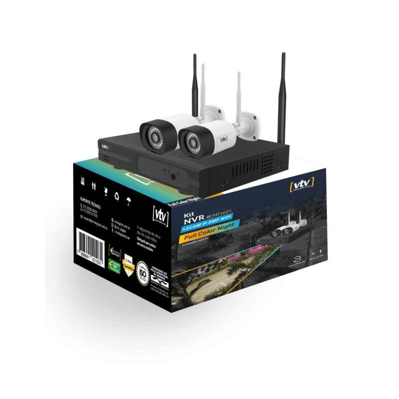 Kit Nvr Wifi 8ch +2cam Ip 3mp Ip66 Alcance Hdd 500gb VTV
