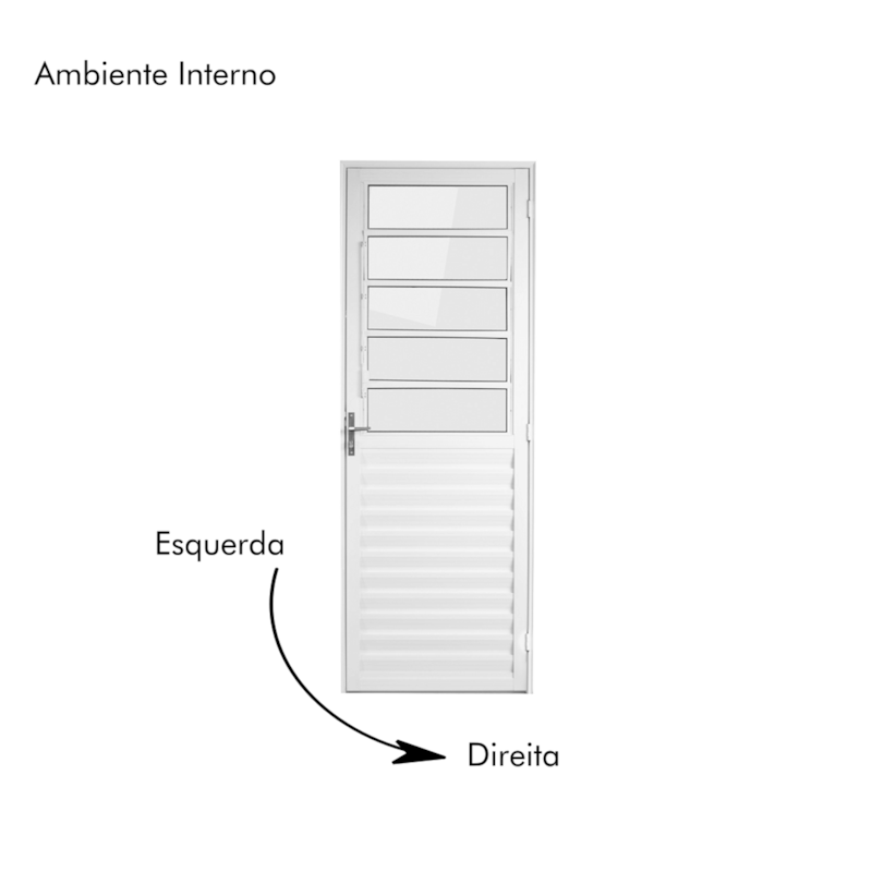 Porta de Giro Basculante Lado Esquerdo Home de Vidro Liso 80X210 Aluminio Branco QUALITY