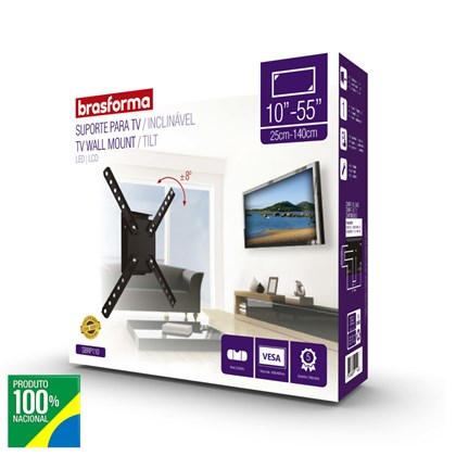 Suporte para TV Ou Monitor LCD de 10 a 55 SBRP110 com Inclinacao de Ate 8, Brasforma