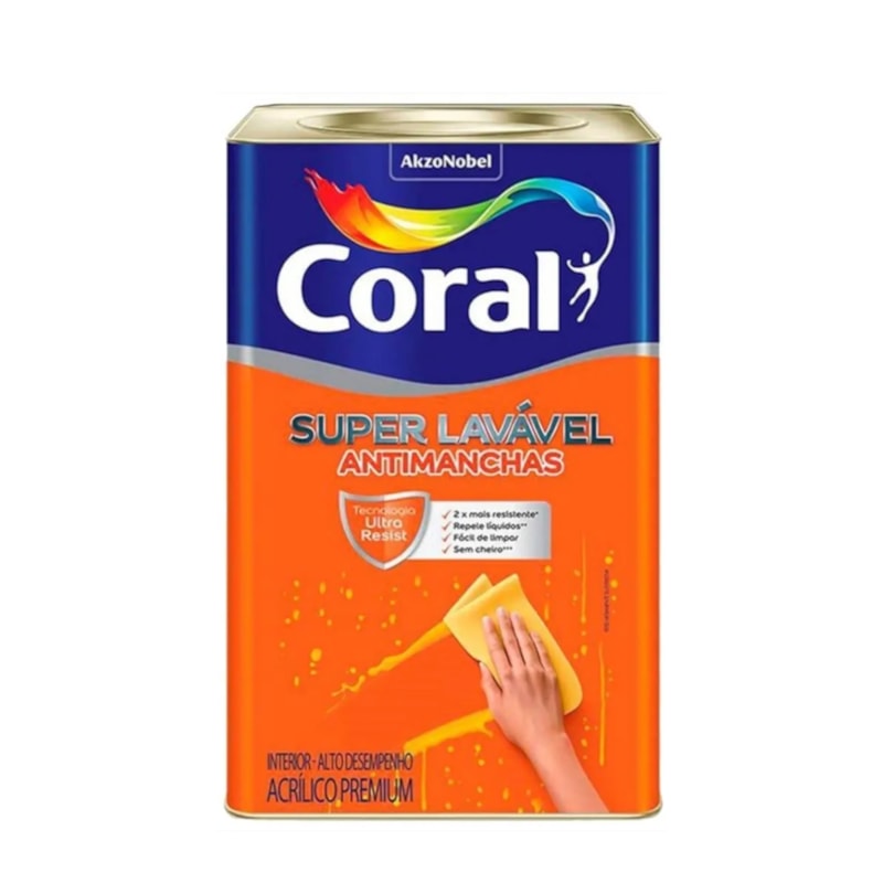 Tinta Acrilica Super Lavavel anti manchas Branco Gelo 18l Coral