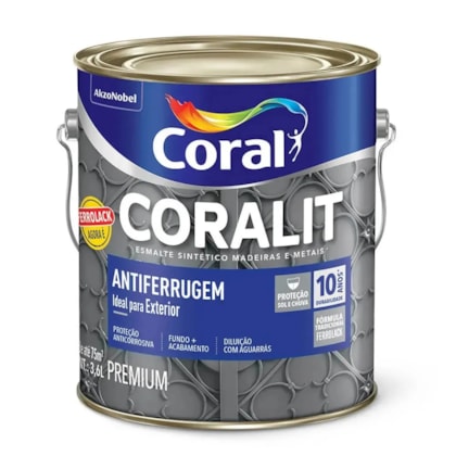 Tinta Esmalte Sintetico Coralit Coral Antiferrugem Preto 3,6 Litros