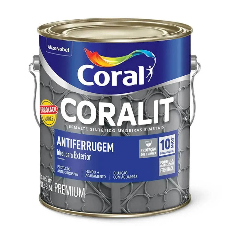 Tinta Esmalte Sintetico Coralit Coral Antiferrugem Preto 3,6 Litros