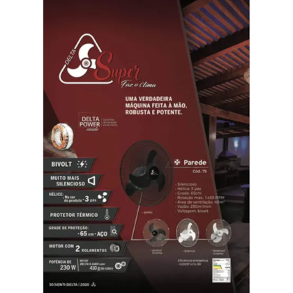 Ventilador De Parede Venti-delta Super Delta 65cm Preto Bivolt