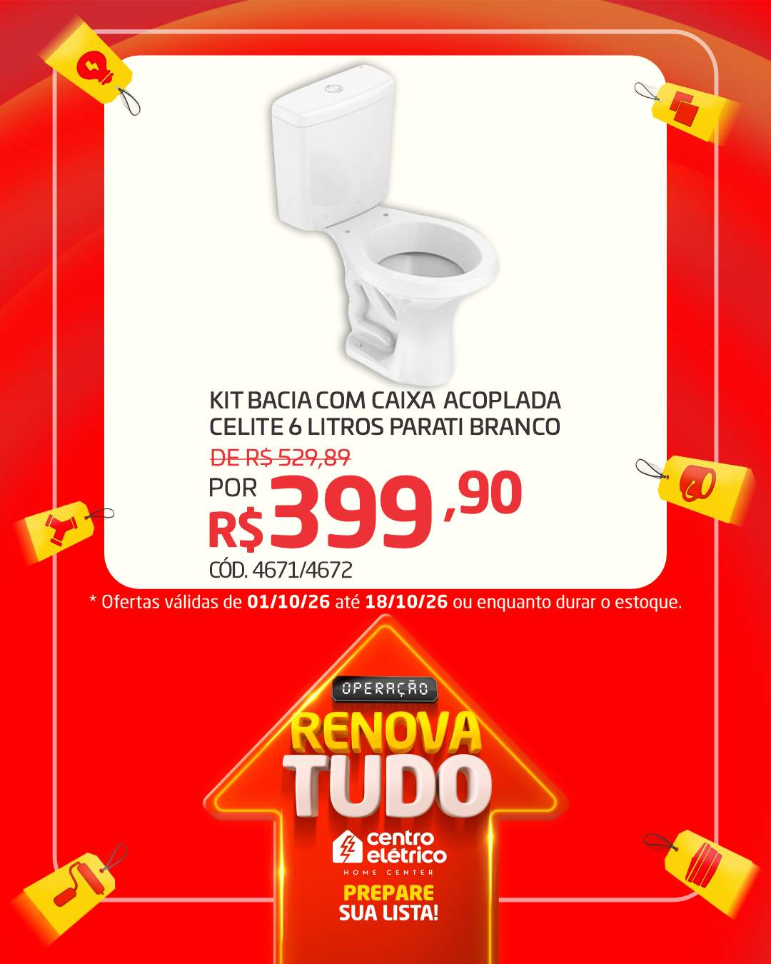Kit bacia com caixa acoplada Celite 6 litros Parati branco por R$ 399,90